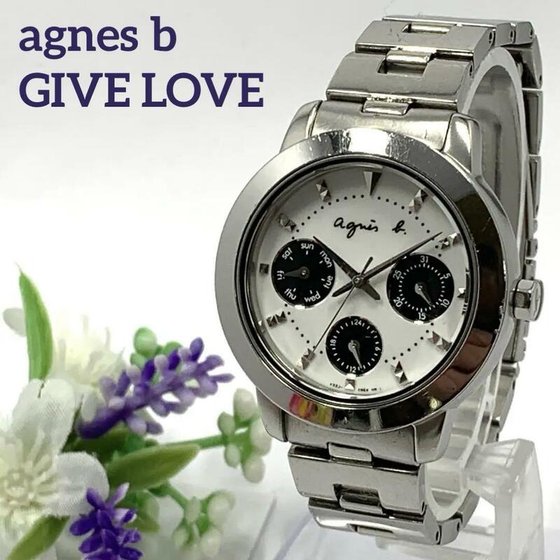 343 agnes b GIVE LOVE アニエスベー レディース 腕時計 カレンダー デイデイト クオーツ式 新品電池交換済 人気 希少
