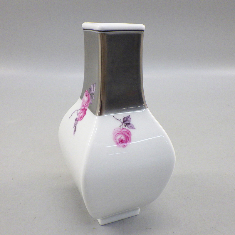 Meissen マイセン プラチナローズ 角型 フラワーベース インテリア 陶器 花瓶 326-2641092【O商品】