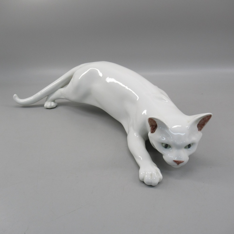 1円〜 Royal Copenhagen ロイヤルコペンハーゲン 白猫 忍び寄る猫 フィギュリン 置物（１） 置物 フィギュリン 269-2652916【O商品】