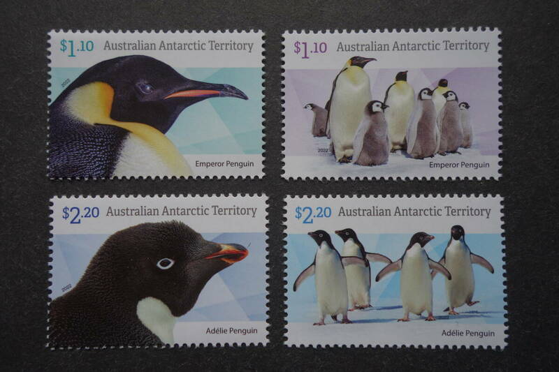 外国切手： オーストラリア南極地域切手「ペンギン」 （コウテイペンギン、アデリーペンギン） 4種完 未使用