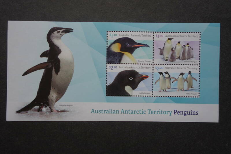外国切手： オーストラリア領南極地域切手「ペンギン」 （コウテイペンギン、アデリーペンギン） 小型シート 未使用