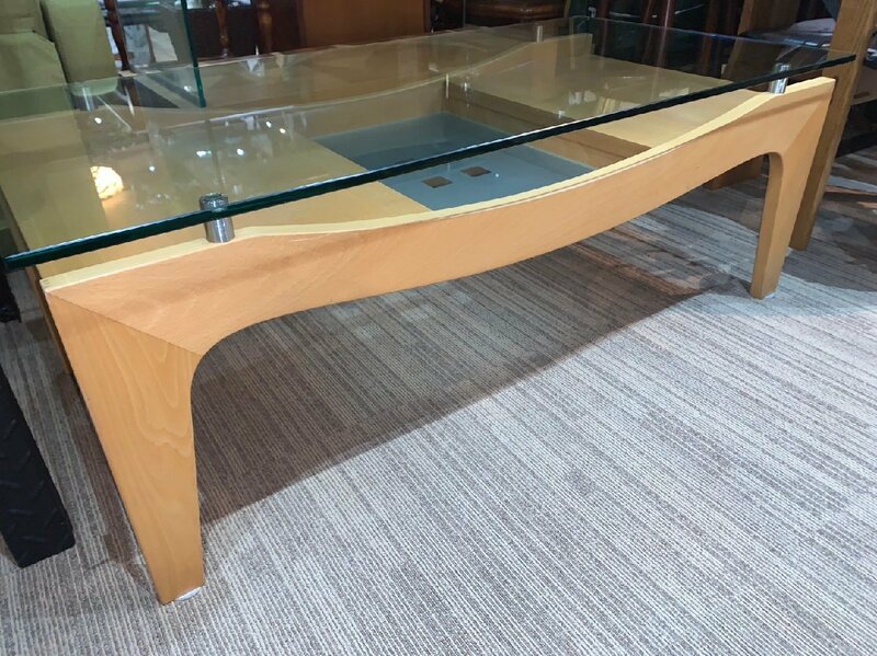 ガラス&ウッド 天板ガラス センターテーブル オシャレデザインローテーブル 610x1220x450 内板伸ばし可能 札幌限定 再