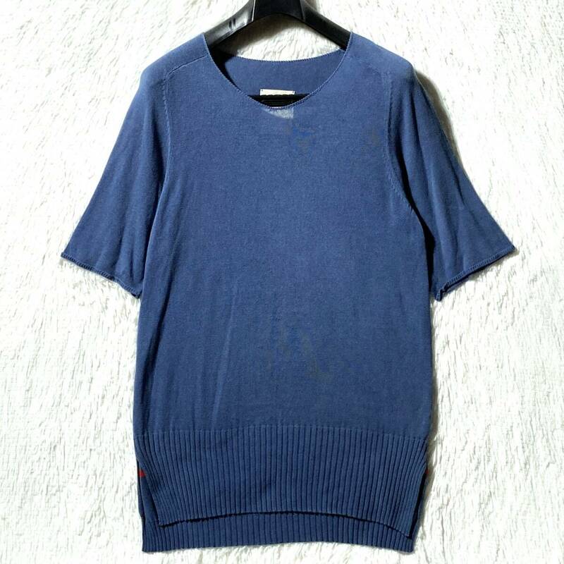 VOO★名作★LONG RIB KNIT 1/2★VOO-463★ボーダー 5分袖サマーニット カットソー Tシャツ コットン 春夏 青紺 サイズ2 ヴォー バランス