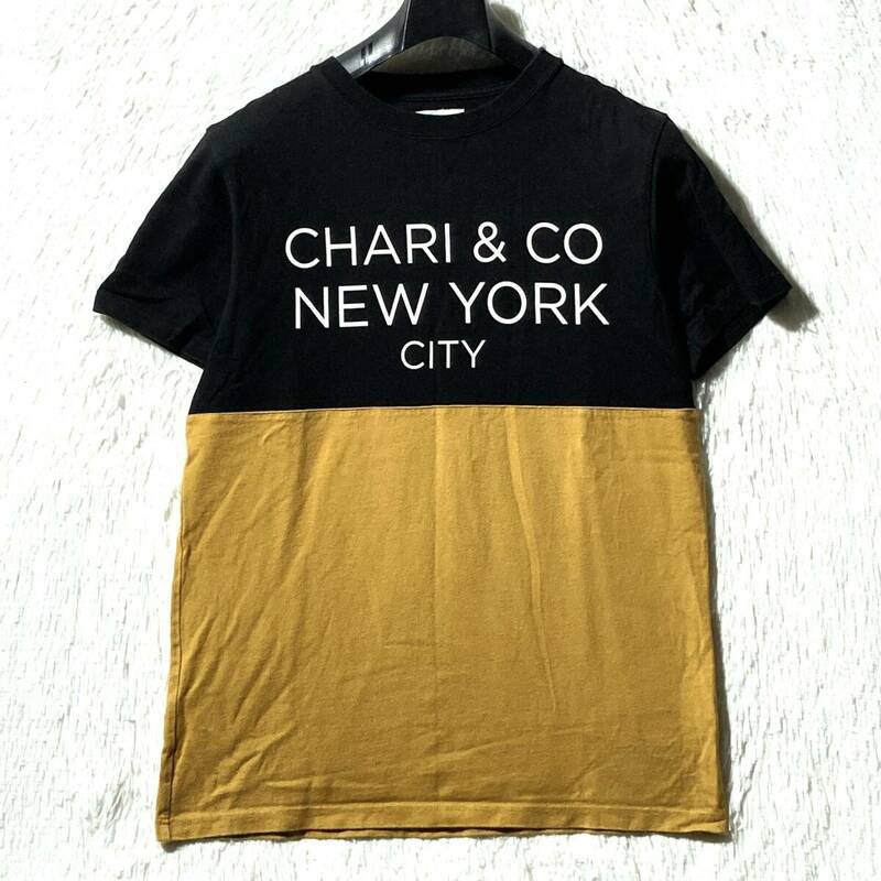 CHARI&CO×ID DAILYWEAR★実用性◎★ツートン バイカラー ロゴTシャツ 背面リフレクター付 黒×黄 S 自転車 サイクリング チャリアンドコー