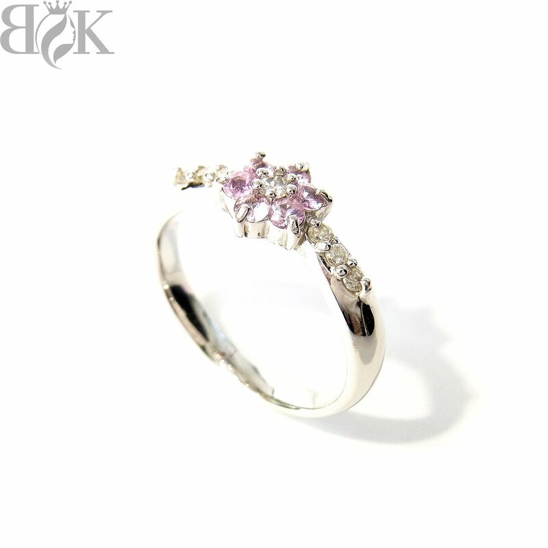 美品 K14WG デザインリング 指輪 ダイヤ ピンク石 フラワーモチーフ ホワイトゴールド 約11号 0.14ct 総重量約3.0g 超音波洗浄済み 〓