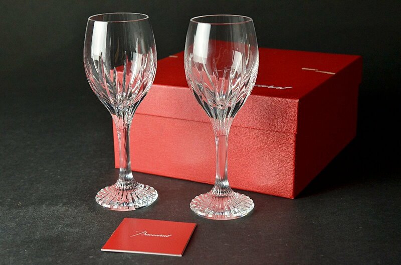 【YB】BACCARAT バカラ マッセナ ワイングラス 2点セット・専用箱付属 ★クリスタルガラス24Y111