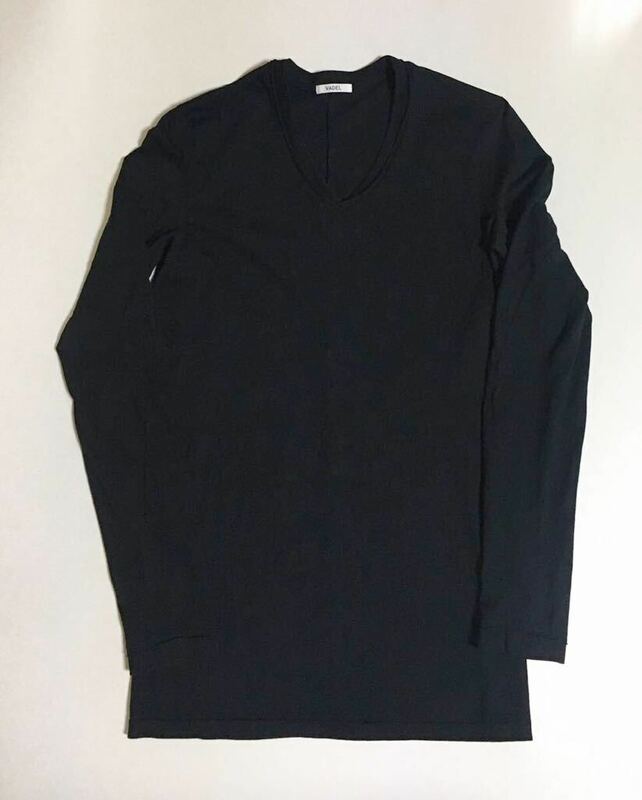 VADEL tight jersey draping v neck 48 新品 ブラック Vネック カットソー ロンT 長袖 ロングスリーブ Tシャツ 黒 BLACK バデル