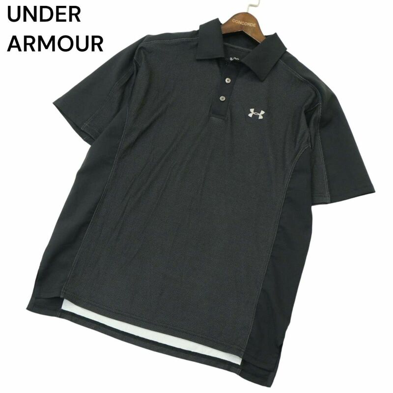 UNDER ARMOUR アンダーアーマー 春夏 ロゴ刺繍★ 切替 半袖 ポロシャツ Sz.MD　メンズ 黒 ゴルフ　A4T03939_4#A