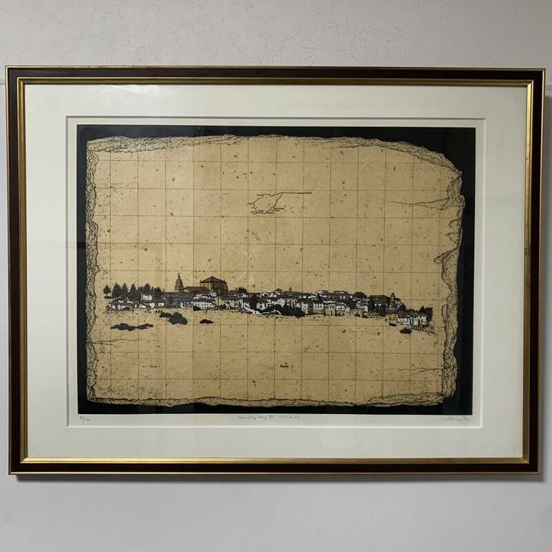 【真作】高橋シュウ 「Traveling Diary XI (Ronda 2)」ED 51/80 銅版画 版画 額装 額寸約76.7×58㎝ 絵画 美術品 (RA-001)