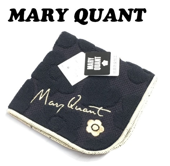 【MARY QUANT】(NO.3762)マリークワント タオルハンカチ ブラック　デイジー＆ハート　未使用　マリクワ