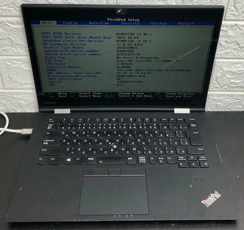 1円～ ■ジャンク LENOVO ThinkPad X1 Yoga / 第7世代 / Core i7 7600U 2.80GHz / メモリ 16GB / SSD 512GB / 14型 / OS無し / BIOS起動可