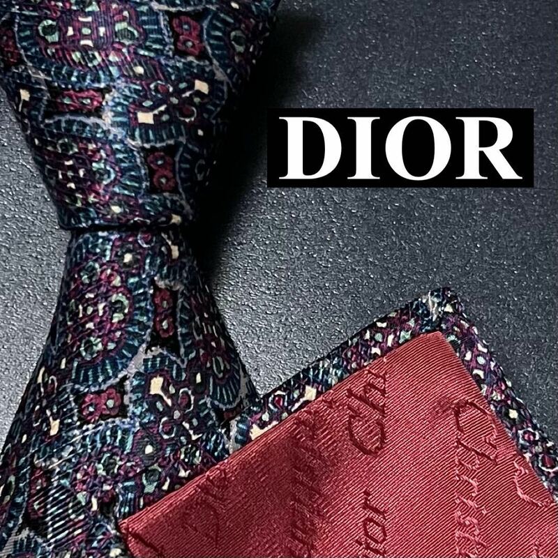 【完売品/極美品】Christian Dior クリスチャンディオール メンズ ネクタイ シルク ブランドロゴ 花柄 ファッション レッド系