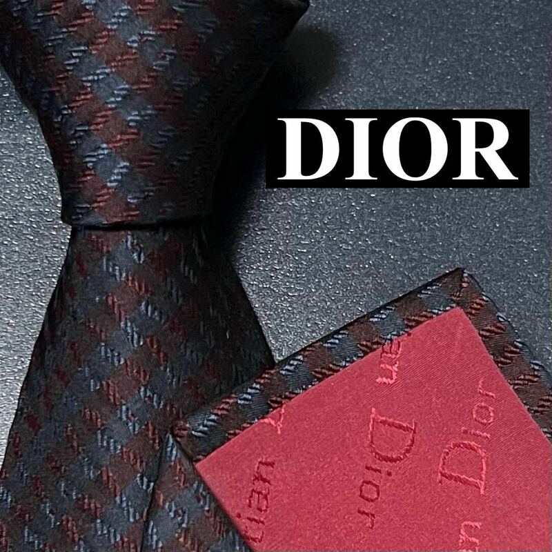 【完売品/極美品】Christian Dior クリスチャンディオール メンズ ネクタイ シルク ブランドロゴ ストライプ ファッション レッド系