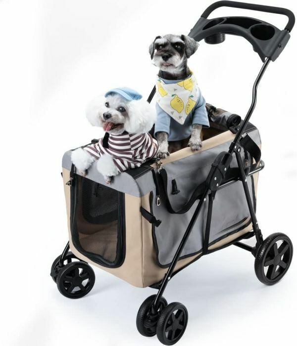 ペットカート 犬 バギー ベビーカー:中型犬 小型犬 猫 多頭 カート 4輪 軽量コンパクト 耐荷重25Kg