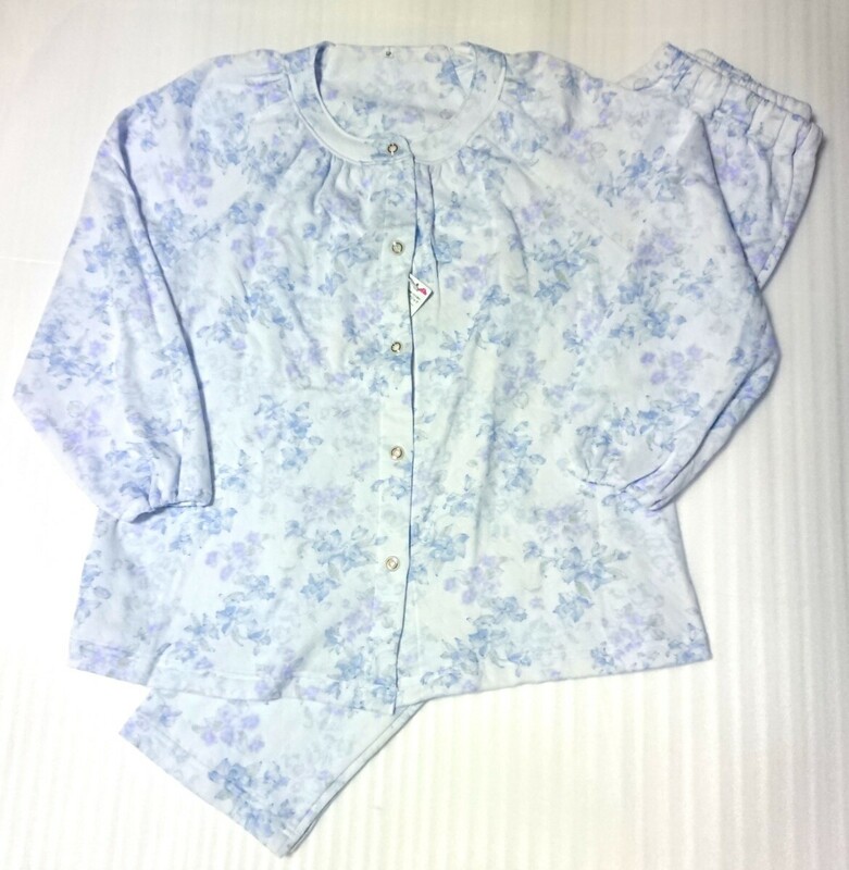 日本製 肌側綿100%　L 長袖パジャマ キルト ルームウェア LP 新品未使用 花柄 水色