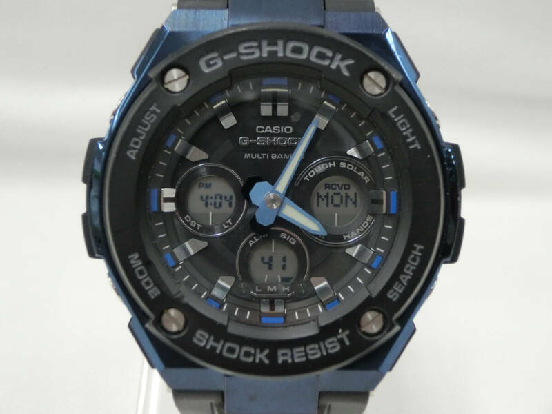 ‡ 0211 CASIO カシオ G-SHOCK G-STEEL 腕時計 アナデジ 電波 タフソーラー GST-W300G-1A2JF 文字盤 黒 青 稼働品 付属品無