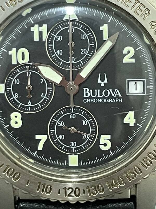  BULOVA ブローバ クロノグラフ　1875 QZ クオーツ デイト ブラック 黒文字盤 SS 腕時計　電池切れ