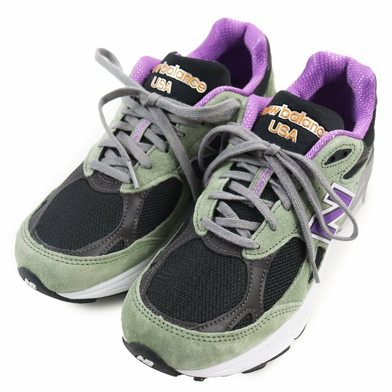 美品●NEW BALANCE ニューバランス M990TC スウェードレザー使い ロゴ入り ローカットスニーカー マルチカラー 26.5 箱付き USA製 メンズ