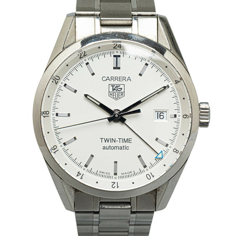 タグホイヤー カレラ ツインタイム 腕時計 WV2116-0 自動巻き ホワイト文字盤 ステンレススチール メンズ TAG HEUER 【中古】