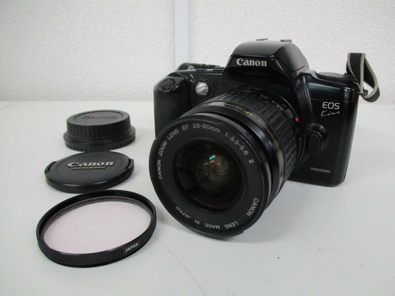 中古 カメラ Canon キャノン EOS Kiss PANORAMA パノラマ ULTRASONIC EF 28-80mm 1:3.5-5.6 Ⅱ ※通電のみ確認済 ／O