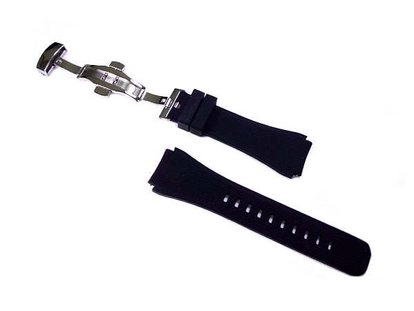 ブラック 22mm Dバックル プッシュ式 黒交換用 時計ベルト 工具不要 ダイバー系から通常の防水時計まで シリコンラバー製腕時計バンド 
