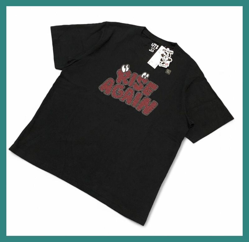 967 未着用 タグ付き◆UNIQLO×VERDY ユニクロ×ヴェルディ◆RISE AGAINプリント コットン 半袖 Tシャツ ブラック L