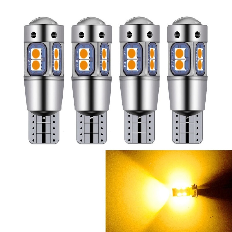 [4個セット] 爆光 T10/T16 LED キャンセラー内蔵 無極性 アンバー オレンジ 橙 12V/24V 共用 【送料230円】