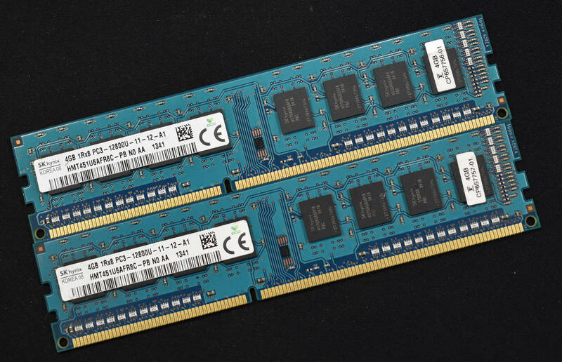 8GB (4GB 2枚セット) PC3-12800 PC3-12800U DDR3-1600 240pin non-ECC Unbuffered DIMM 1Rx8 SK-Hynix (管:SA5303