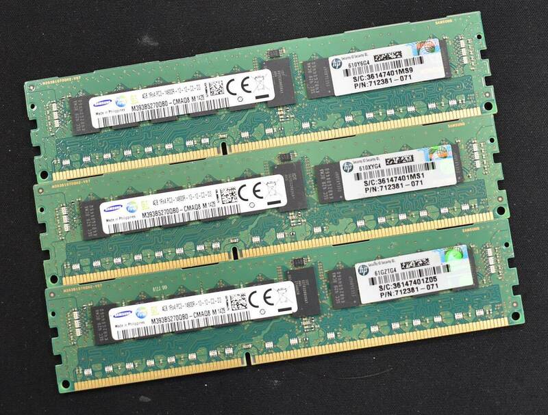 12GB (4GB 3枚組) DDR3 PC3-14900 DDR3-1866 REG 1Rx4 240pin ECC Registered Samsung サーバー MacPro向け (管:SA5742