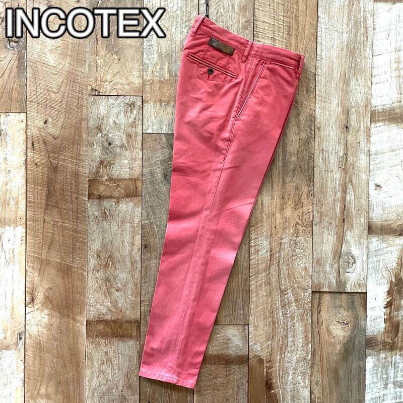 【美品】INCOTEX SLACKS インコテックス ヴィンテージ加工 テーパード コットン スラックス パンツ 30 ピンク BEAMSF取扱