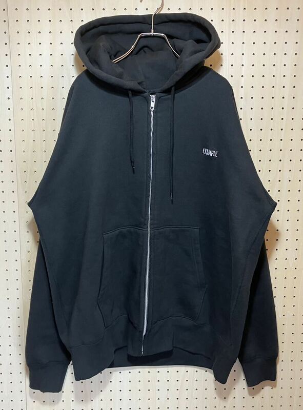 【XL】Example Full Zip Up Parker Black イグザンプル フル ジップ アップ パーカー ブラック 黒 フーディー T226