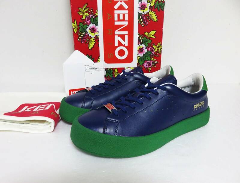 送料無料 定価6.4万 新品 KENZO PARIS Swing Lace-Up Sneaker 41 ネイビー グリーン ケンゾー スニーカー シューズ