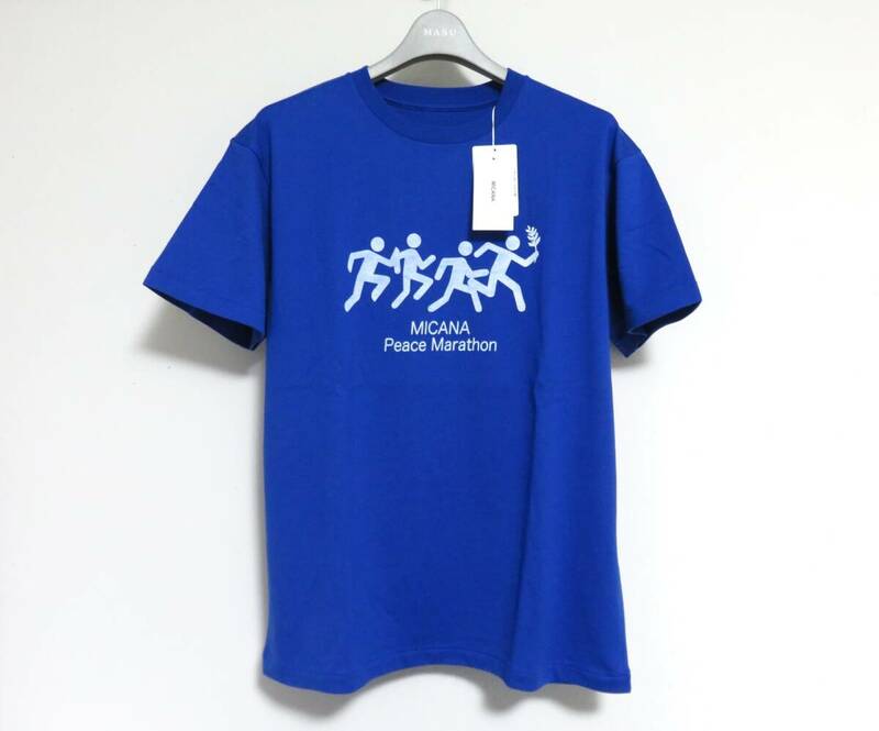 送料無料 新品 AMERICANA × MICA＆DEAL Peace プリント Tシャツ ブルー 日本製 マイカ アンド ディール アメリカーナ MICANA