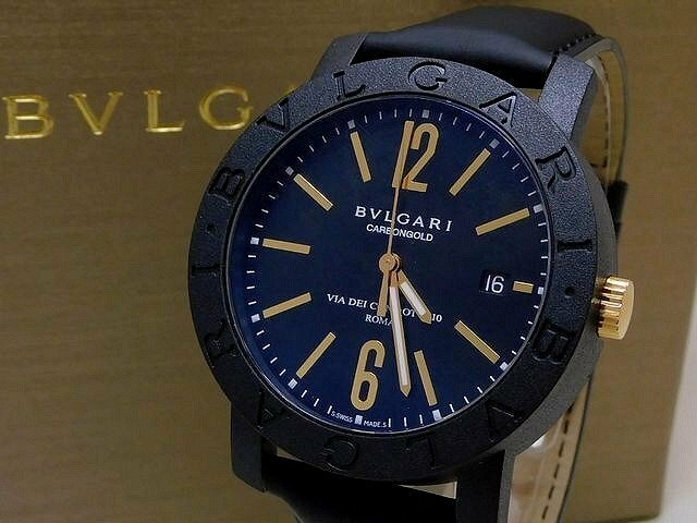 未使用 ブルガリ 時計 ■ BBP40BCGLD ブルガリブルガリ カーボン ゴールド ブラック 文字盤 メンズ 自動巻き 腕時計 BVLGARI □5L6DS