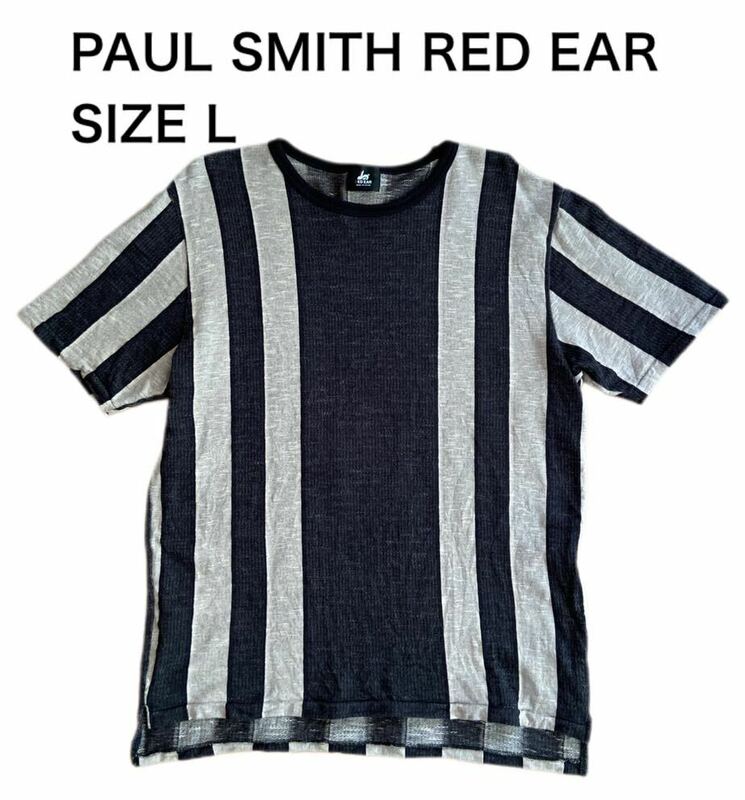 【送料無料】中古 PAUL SMITH RED EAR レッドイアー Tシャツ ボーダー ブラック ベージュ サイズL