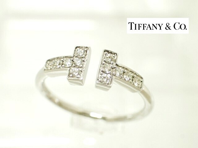6401[TS]綺麗♪定番！Tiffany＆Co/ティファニーT/ダイヤモンドワイヤーリング/Au750 ホワイトゴールド/１１号