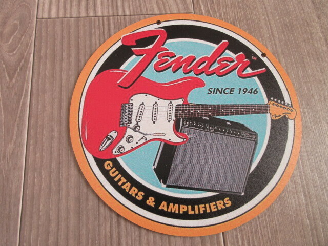 フェンダー　エレキギター　ラウンド型メタルサイン　ウッド看板833