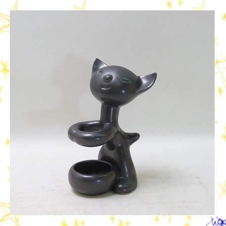 ＠黒猫 オブジェ ペン立て ペーパーホルダー 小物入れ 卓上サイズ ウィンクキャット 陶器製 インテリア コレクション