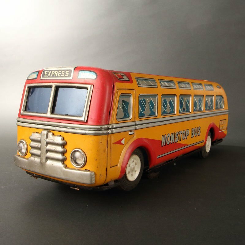 【深和】1960年代◆増田屋斎藤貿易 ブリキ製バス型玩具「ノンストップバス」（はとバス 昭和レトロ 玩具 ブリキ自動車 ミステリー走行）
