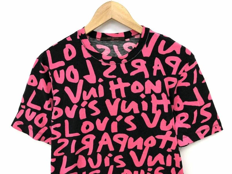 T04/050 LOUIS VUITTON PARIS ルイヴィトン グラフィティ 総柄 半袖 Tシャツ トップス ピンク/ブラック