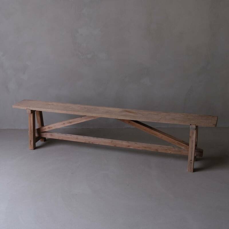 02984 ラワン材+松材 古いベンチ / 長椅子 チェア 展示台 古家具 アンティーク レトロ