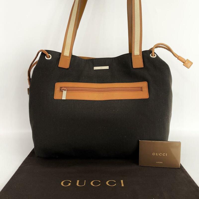 《大特価！》 GUCCI グッチ トートバッグ レザー キャンバス ブラック ブラウン 自00156