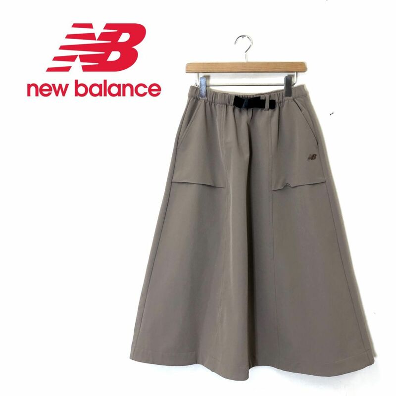 A1237-O-N◆良品◆ New Balance ニューバランス フレアスカート ロング スポーツ ベルト◆sizeM ベージュ