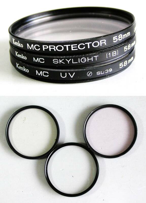 KENKO　(90-1)　 美品・レンズフィルタ　58㎜　Protecter/UV/Skylight 合計3個（レンズ保護兼用、紫外線吸収）　ケンコー