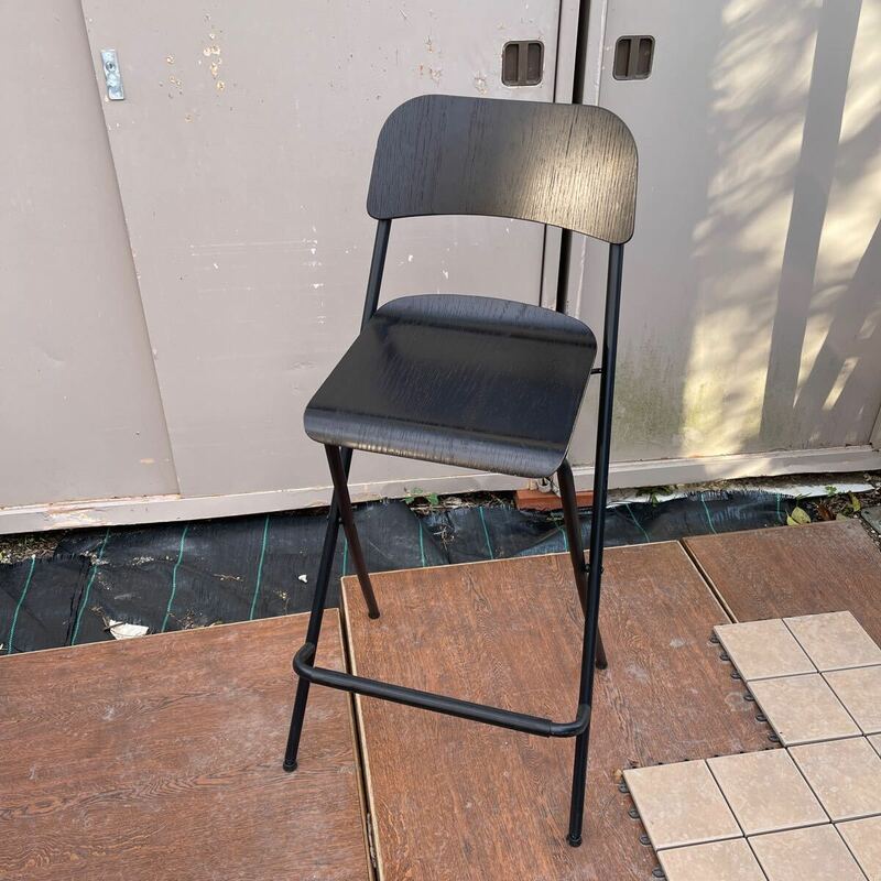 FRANKLIN フランクリン カウンターチェア 背もたれ付き 折りたたみ式, 折りたたみチェア　ブラック木製　パイプ椅子 イケヤ　キー7