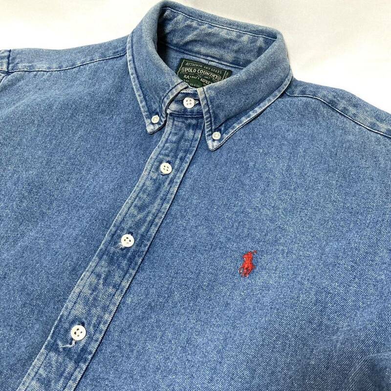 80s 90s vintage POLO COUNTRY RALPH LAUREN ポロ カントリー ラルフローレン ビンテージ デニム 長袖 シャツ ポロカン ワンポイント M