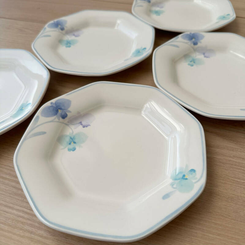 F116 当時物 未使用 Noritake 8745 MorningSong プレート 5枚セット ブルー モーニングソング 食器 皿 オールドノリタケ