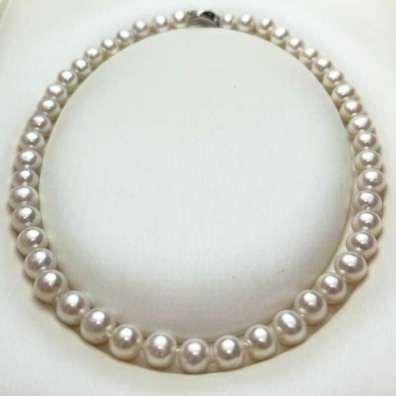 花珠級本真珠ネックレス10mm 天然パールネックレス42cm ホワイトピンク パール 真珠ネックレス天然