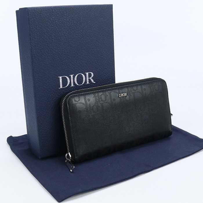 中古美品ディオールChristian Dior ロングジップウォレット ディオール オブリーク 2ESBC252VPD H03E ブラック系　 ランク：S us-1 メンズ