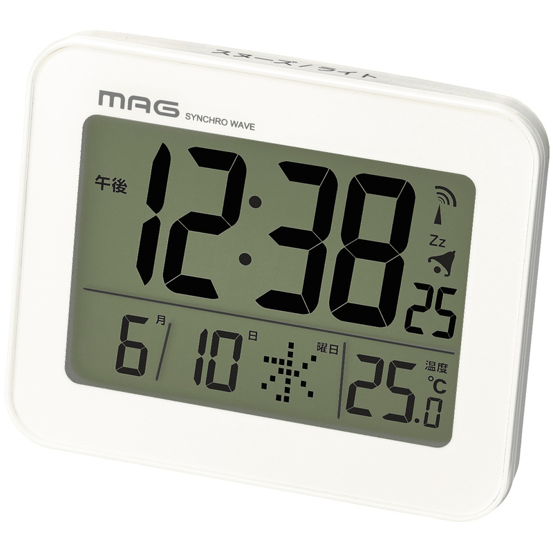 ☆ ホワイト 目覚まし時計 電波 通販 電波時計 デジタル 置き時計 置時計 時計 アラームクロック デジタル表示 温度計付き カレンダー ス